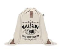 Sac à dos avec pochette Millésime 1960 | Sac de Sport et Gym avec cordelettes en Toile | Idée Cadeau Collègue Noël Anniversaire | Sac Doudou