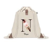 Sac à dos avec pochette Naya Lettre Fleur | Sac de Sport et Gym avec cordelettes en Toile | Idée Cadeau Collègue Noël Anniversaire | Sac Doudou