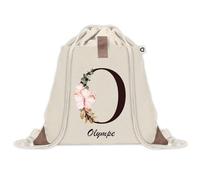Sac à dos avec pochette Olympe Lettre Fleur | Sac de Sport et Gym avec cordelettes en Toile | Idée Cadeau Collègue Noël Anniversaire | Sac Doudou