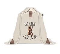 Sac à dos avec pochette Ours c'est la Vie | Sac de Sport et Gym avec cordelettes en Toile | Idée Cadeau Collègue Noël Anniversaire | Sac Doudou