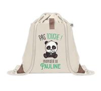 Sac à dos avec pochette Pauline Pas Touche Panda | Sac de Sport et Gym avec cordelettes en Toile | Idée Cadeau Collègue Noël Anniversaire | Sac Doudou