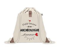 Sac à dos avec pochette Petit Bazar d'un Archéologue d'amour | Sac de Sport et Gym avec cordelettes en Toile | Idée Cadeau Collègue Noël Anniversaire | Sac Doudou