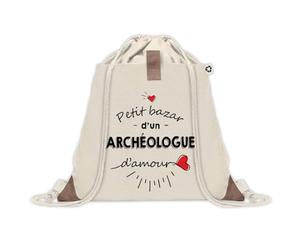 Sac à dos avec pochette Petit Bazar d'un Archéologue d'amour | Sac de Sport et Gym avec cordelettes en Toile | Idée Cadeau Collègue Noël Anniversaire | Sac Doudou