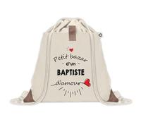 Sac à dos avec pochette Petit Bazar d'un Baptiste d'amour | Sac de Sport et Gym avec cordelettes en Toile | Idée Cadeau Collègue Noël Anniversaire | Sac Doudou