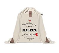 Sac à dos avec pochette Petit Bazar d'un Beau-Papa d'amour | Sac de Sport et Gym avec cordelettes en Toile | Idée Cadeau Collègue Noël Anniversaire | Sac Doudou