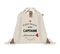 Sac à dos avec pochette Petit Bazar d'un Capitaine d'amour | Sac de Sport et Gym avec cordelettes en Toile | Idée Cadeau Collègue Noël Anniversaire | Sac Doudou