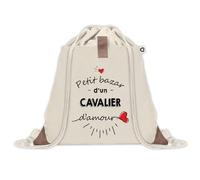 Sac à dos avec pochette Petit Bazar d'un Cavalier d'amour | Sac de Sport et Gym avec cordelettes en Toile | Idée Cadeau Collègue Noël Anniversaire | Sac Doudou