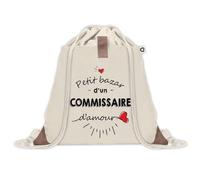 Sac à dos avec pochette Petit Bazar d'un Commissaire d'amour | Sac de Sport et Gym avec cordelettes en Toile | Idée Cadeau Collègue Noël Anniversaire | Sac Doudou