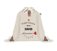 Sac à dos avec pochette Petit Bazar d'un David d'amour | Sac de Sport et Gym avec cordelettes en Toile | Idée Cadeau Collègue Noël Anniversaire | Sac Doudou