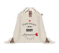 Sac à dos avec pochette Petit Bazar d'un Eddy d'amour | Sac de Sport et Gym avec cordelettes en Toile | Idée Cadeau Collègue Noël Anniversaire | Sac Doudou