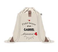 Sac à dos avec pochette Petit Bazar d'un Gabriel d'amour | Sac de Sport et Gym avec cordelettes en Toile | Idée Cadeau Collègue Noël Anniversaire | Sac Doudou