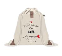 Sac à dos avec pochette Petit Bazar d'un Ilyes d'amour | Sac de Sport et Gym avec cordelettes en Toile | Idée Cadeau Collègue Noël Anniversaire | Sac Doudou
