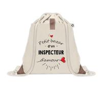 Sac à dos avec pochette Petit Bazar d'un Inspecteur d'amour | Sac de Sport et Gym avec cordelettes en Toile | Idée Cadeau Collègue Noël Anniversaire | Sac Doudou