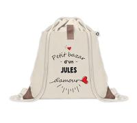 Sac à dos avec pochette Petit Bazar d'un Jules d'amour | Sac de Sport et Gym avec cordelettes en Toile | Idée Cadeau Collègue Noël Anniversaire | Sac Doudou