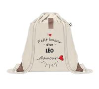 Sac à dos avec pochette Petit Bazar d'un Léo d'amour | Sac de Sport et Gym avec cordelettes en Toile | Idée Cadeau Collègue Noël Anniversaire | Sac Doudou