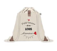 Sac à dos avec pochette Petit Bazar d'un Louis d'amour | Sac de Sport et Gym avec cordelettes en Toile | Idée Cadeau Collègue Noël Anniversaire | Sac Doudou