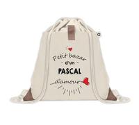 Sac à dos avec pochette Petit Bazar d'un Pascal d'amour | Sac de Sport et Gym avec cordelettes en Toile | Idée Cadeau Collègue Noël Anniversaire | Sac Doudou