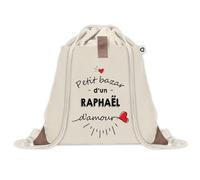 Sac à dos avec pochette Petit Bazar d'un Raphaël d'amour | Sac de Sport et Gym avec cordelettes en Toile | Idée Cadeau Collègue Noël Anniversaire | Sac Doudou
