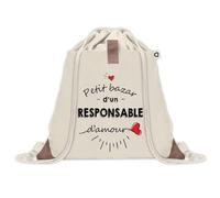 Sac à dos avec pochette Petit Bazar d'un Responsable d'amour | Sac de Sport et Gym avec cordelettes en Toile | Idée Cadeau Collègue Noël Anniversaire | Sac Doudou