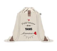 Sac à dos avec pochette Petit Bazar d'un Yanis d'amour | Sac de Sport et Gym avec cordelettes en Toile | Idée Cadeau Collègue Noël Anniversaire | Sac Doudou