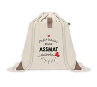 Sac à dos avec pochette Petit Bazar d'une Assmat adorée | Sac de Sport et Gym avec cordelettes en Toile | Idée Cadeau Collègue Noël Anniversaire | Sac Doudou