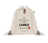 Sac à dos avec pochette Petit Bazar d'une Camille d'amour | Sac de Sport et Gym avec cordelettes en Toile | Idée Cadeau Collègue Noël Anniversaire | Sac Doudou