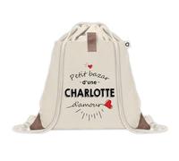Sac à dos avec pochette Petit Bazar d'une Charlotte d'amour | Sac de Sport et Gym avec cordelettes en Toile | Idée Cadeau Collègue Noël Anniversaire | Sac Doudou