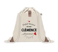Sac à dos avec pochette Petit Bazar d'une Clémence d'amour | Sac de Sport et Gym avec cordelettes en Toile | Idée Cadeau Collègue Noël Anniversaire | Sac Doudou
