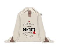 Sac à dos avec pochette Petit Bazar d'une Dentiste adorée | Sac de Sport et Gym avec cordelettes en Toile | Idée Cadeau Collègue Noël Anniversaire | Sac Doudou