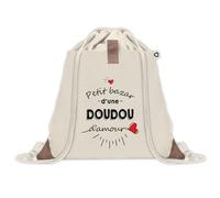 Sac à dos avec pochette Petit Bazar d'une Doudou d'amour | Sac de Sport et Gym avec cordelettes en Toile | Idée Cadeau Collègue Noël Anniversaire | Sac Doudou