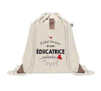 Sac à dos avec pochette Petit Bazar d'une Éducatrice adorée | Sac de Sport et Gym avec cordelettes en Toile | Idée Cadeau Collègue Noël Anniversaire | Sac Doudou