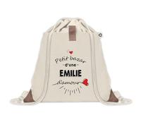 Sac à dos avec pochette Petit Bazar d'une Emilie d'amour | Sac de Sport et Gym avec cordelettes en Toile | Idée Cadeau Collègue Noël Anniversaire | Sac Doudou