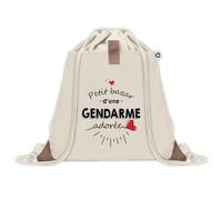 Sac à dos avec pochette Petit Bazar d'une Gendarme adorée | Sac de Sport et Gym avec cordelettes en Toile | Idée Cadeau Collègue Noël Anniversaire | Sac Doudou