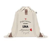 Sac à dos avec pochette Petit Bazar d'une Lina d'amour | Sac de Sport et Gym avec cordelettes en Toile | Idée Cadeau Collègue Noël Anniversaire | Sac Doudou