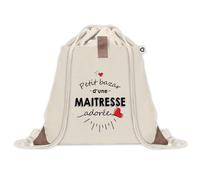 Sac à dos avec pochette Petit Bazar d'une Maitresse adorée | Sac de Sport et Gym avec cordelettes en Toile | Idée Cadeau Collègue Noël Anniversaire | Sac Doudou