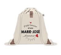 Sac à dos avec pochette Petit Bazar d'une Marie-José d'amour | Sac de Sport et Gym avec cordelettes en Toile | Idée Cadeau Collègue Noël Anniversaire | Sac Doudou