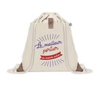 Sac à dos avec pochette Portier Meilleur du Monde | Sac de Sport et Gym avec cordelettes en Toile | Idée Cadeau Collègue Noël Anniversaire | Sac Doudou