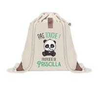 Sac à dos avec pochette Priscilla Pas Touche Panda | Sac de Sport et Gym avec cordelettes en Toile | Idée Cadeau Collègue Noël Anniversaire | Sac Doudou