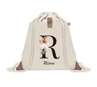 Sac à dos avec pochette Réjane Lettre Fleur | Sac de Sport et Gym avec cordelettes en Toile | Idée Cadeau Collègue Noël Anniversaire | Sac Doudou