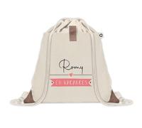 Sac à dos avec pochette Romy en Vacances | Sac de Sport et Gym avec cordelettes en Toile | Idée Cadeau Collègue Noël Anniversaire | Sac Doudou