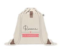 Sac à dos avec pochette Roxane en Vacances | Sac de Sport et Gym avec cordelettes en Toile | Idée Cadeau Collègue Noël Anniversaire | Sac Doudou