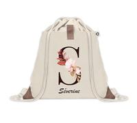 Sac à dos avec pochette Séverine Lettre Fleur | Sac de Sport et Gym avec cordelettes en Toile | Idée Cadeau Collègue Noël Anniversaire | Sac Doudou