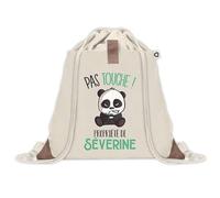 Sac à dos avec pochette Séverine Pas Touche Panda | Sac de Sport et Gym avec cordelettes en Toile | Idée Cadeau Collègue Noël Anniversaire | Sac Doudou
