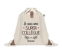 Sac à dos avec pochette Séverine Super Collègue | Sac de Sport et Gym avec cordelettes en Toile | Idée Cadeau Collègue Noël Anniversaire | Sac Doudou