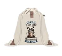 Sac à dos avec pochette Stanislas Panda Grain | Sac de Sport et Gym avec cordelettes en Toile | Idée Cadeau Collègue Noël Anniversaire | Sac Doudou