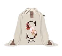 Sac à dos avec pochette Stella Lettre Fleur | Sac de Sport et Gym avec cordelettes en Toile | Idée Cadeau Collègue Noël Anniversaire | Sac Doudou