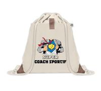 Sac à dos avec pochette Super Coach Sportif | Sac de Sport et Gym avec cordelettes en Toile | Idée Cadeau Collègue Noël Anniversaire | Sac Doudou