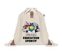 Sac à dos avec pochette Super Éducateur Sportif | Sac de Sport et Gym avec cordelettes en Toile | Idée Cadeau Collègue Noël Anniversaire | Sac Doudou