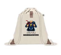 Sac à dos avec pochette Super Maroquinière | Sac de Sport et Gym avec cordelettes en Toile sac doudou cadeau fêtes de mères noël
