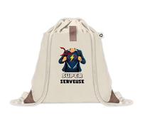 Sac à dos avec pochette Super Serveuse | Sac de Sport et Gym avec cordelettes en Toile sac doudou cadeau fêtes de mères noël